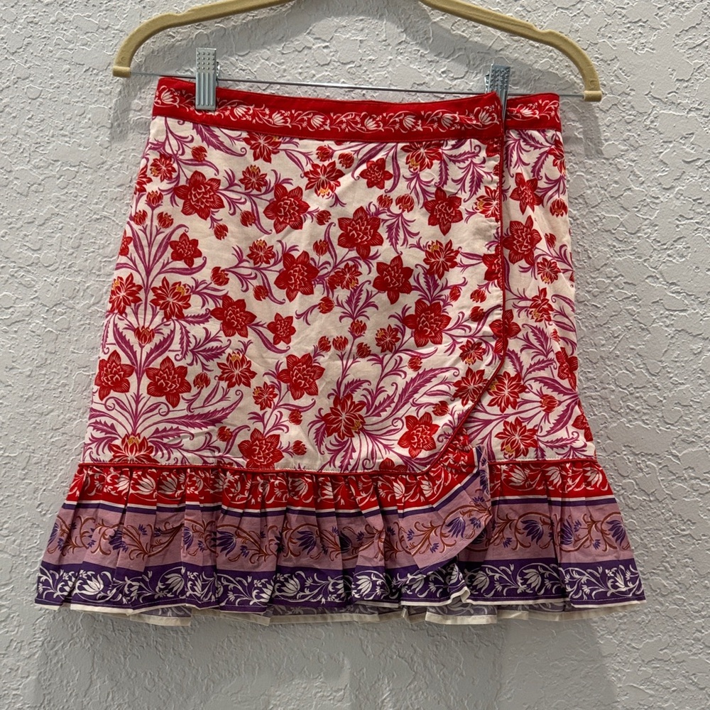 Anthropologie Red and Purple Floral Mini Skirt